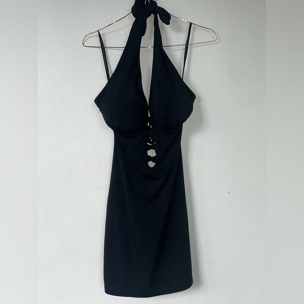 NWT Ark & Co S Black Backless Halter mini Dress party lbd deep v neck cut out